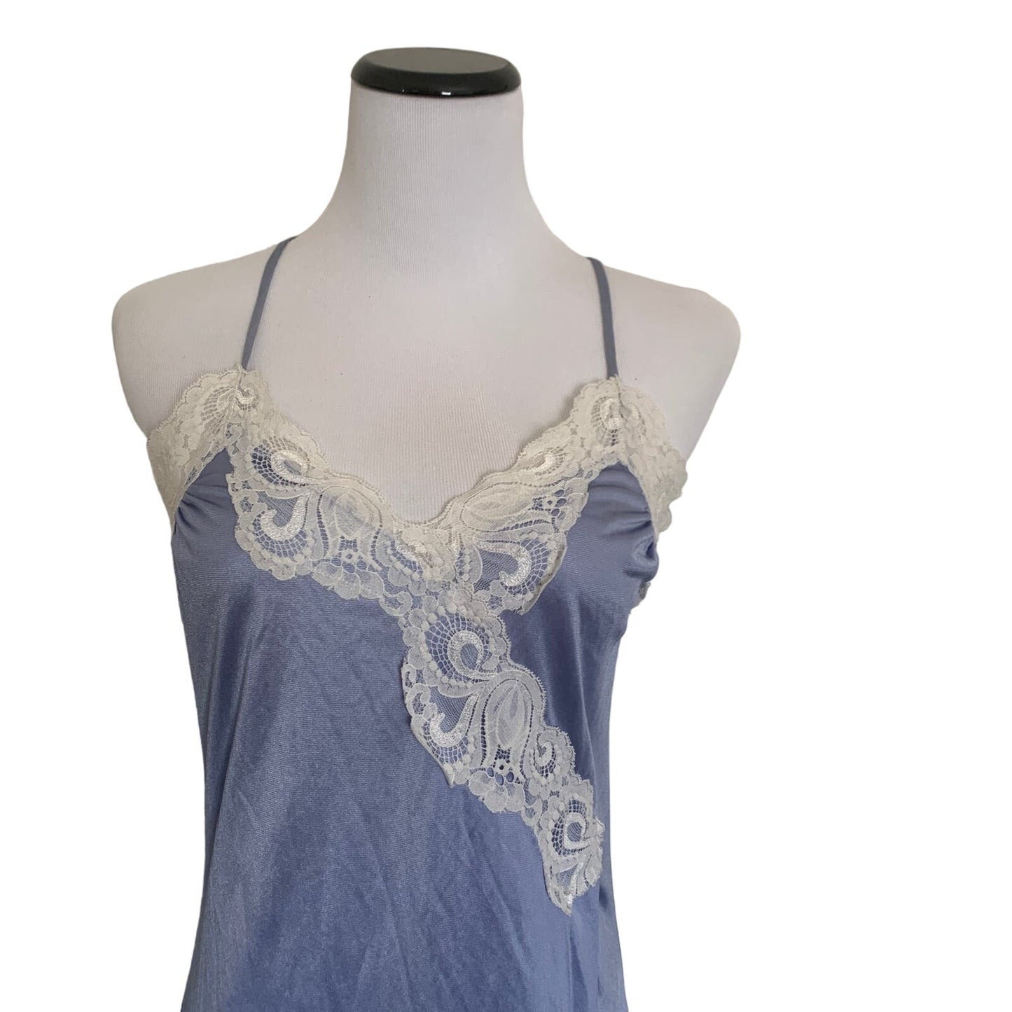 Vintage 1960s LeVoy's Blue & White Lace Nightgown Slip