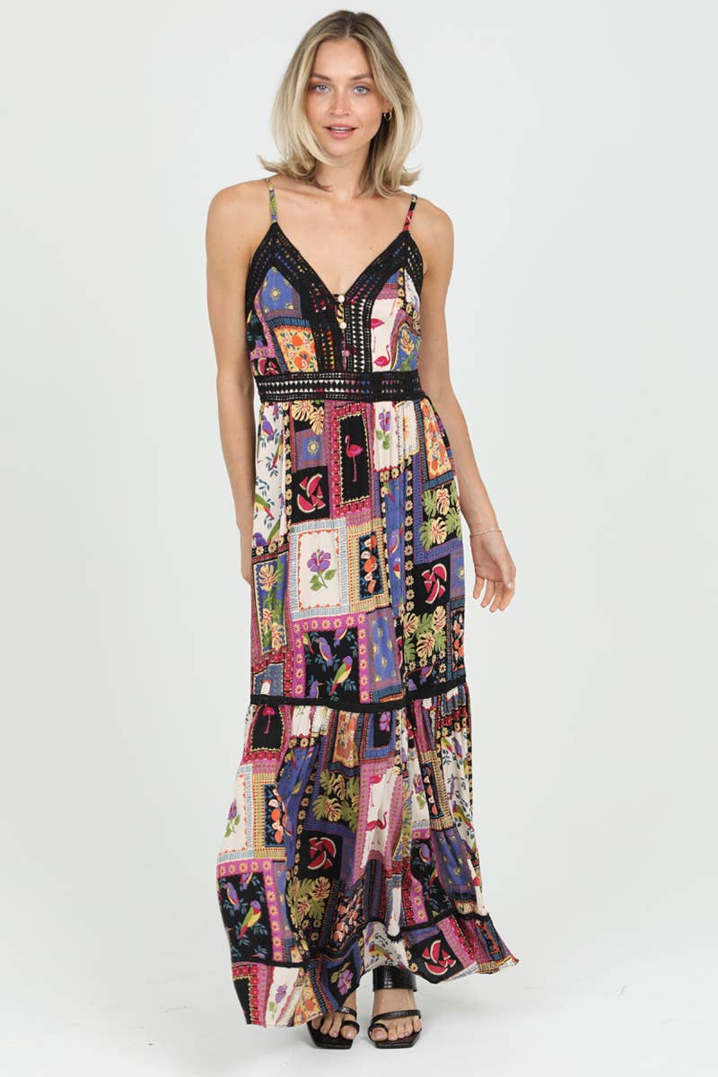 Black Crochet Lace Trim Maxi Dress - Homeward Bound Goods