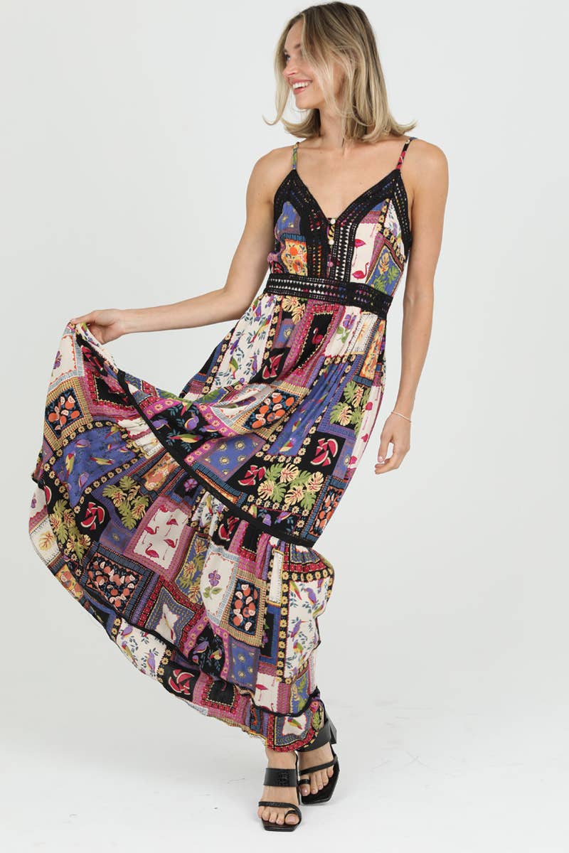 Black Crochet Lace Trim Maxi Dress - Homeward Bound Goods
