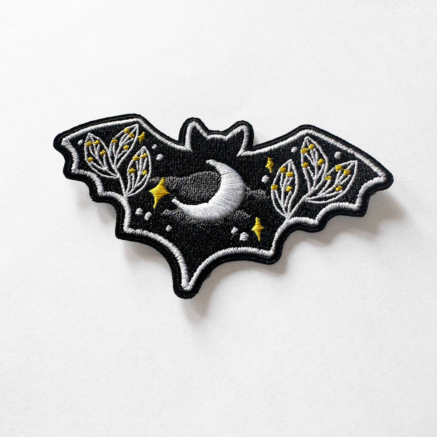 Black Nature Botanical Bat Iron - On Embroidery Patch - Homeward Bound Goods