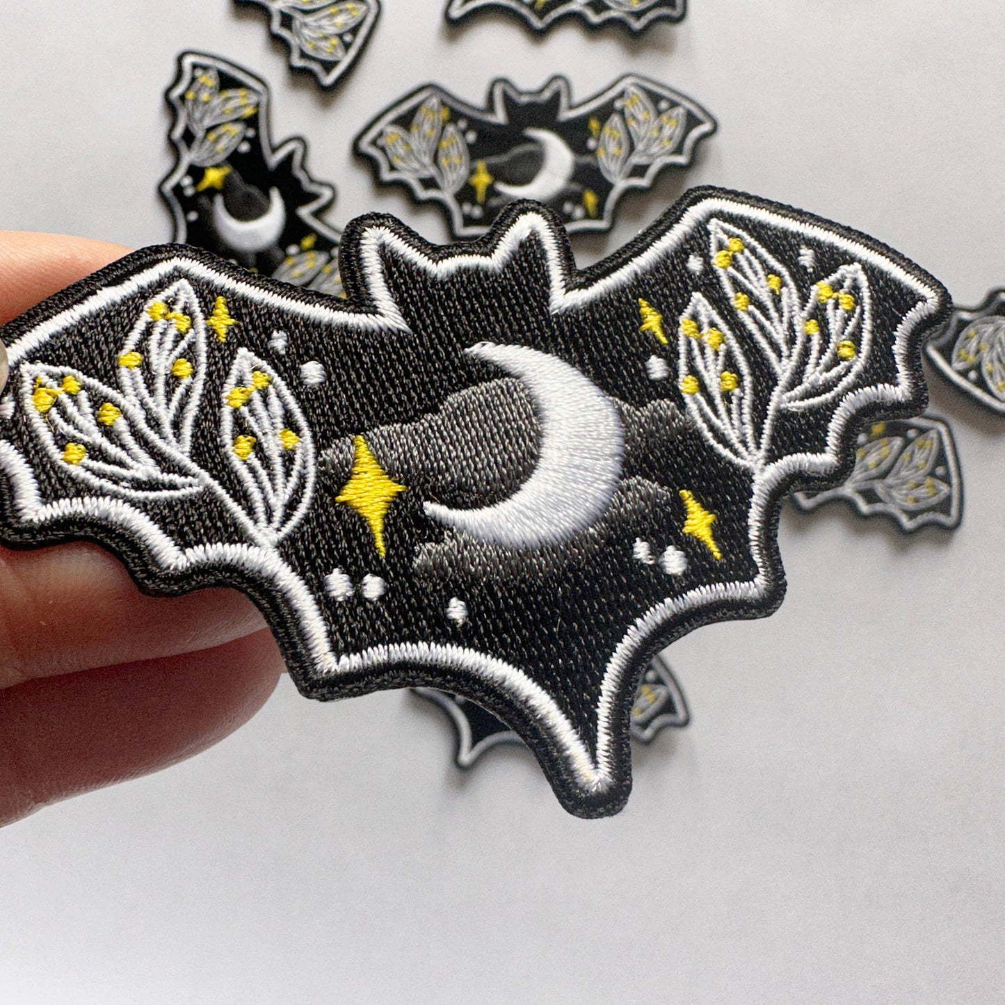 Black Nature Botanical Bat Iron - On Embroidery Patch - Homeward Bound Goods