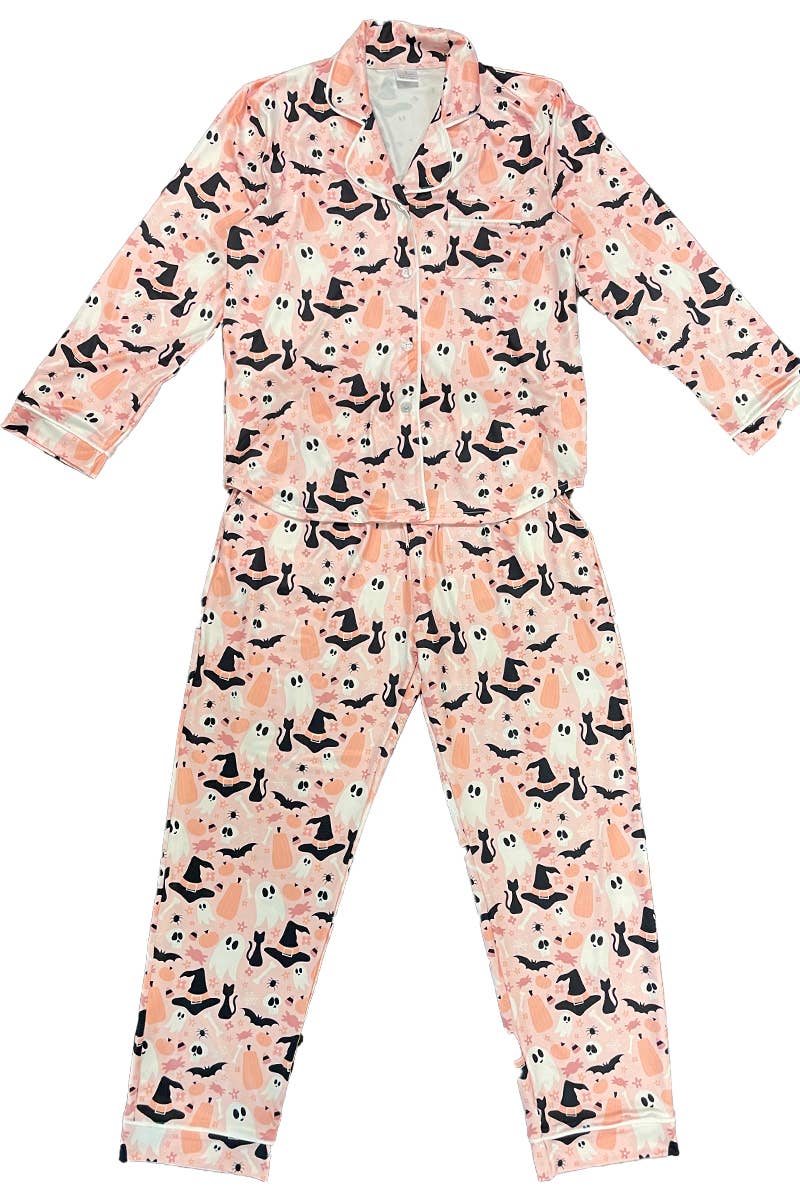 Green & Black Bats Halloween Two Piece Pajama Set