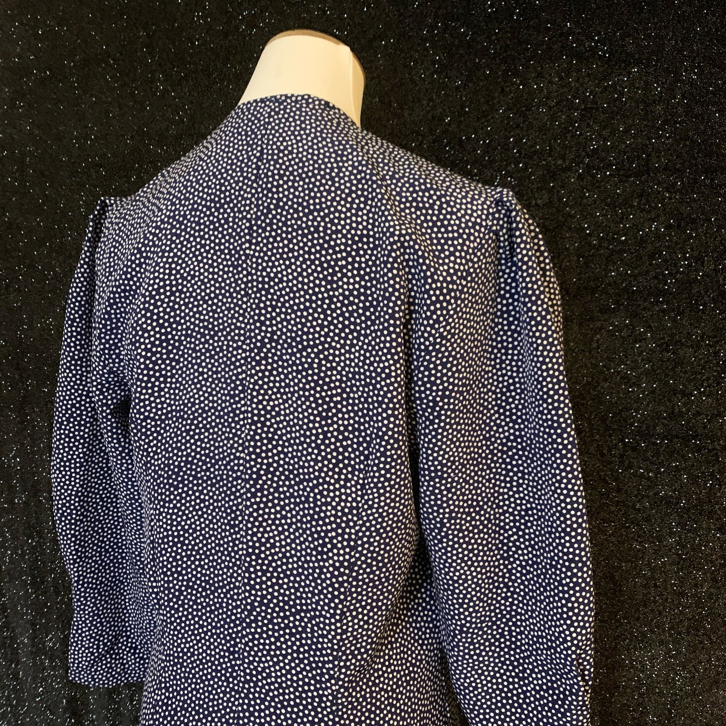 Navy Blue Polka Dot 80s Ruffle Hem Midi Dress