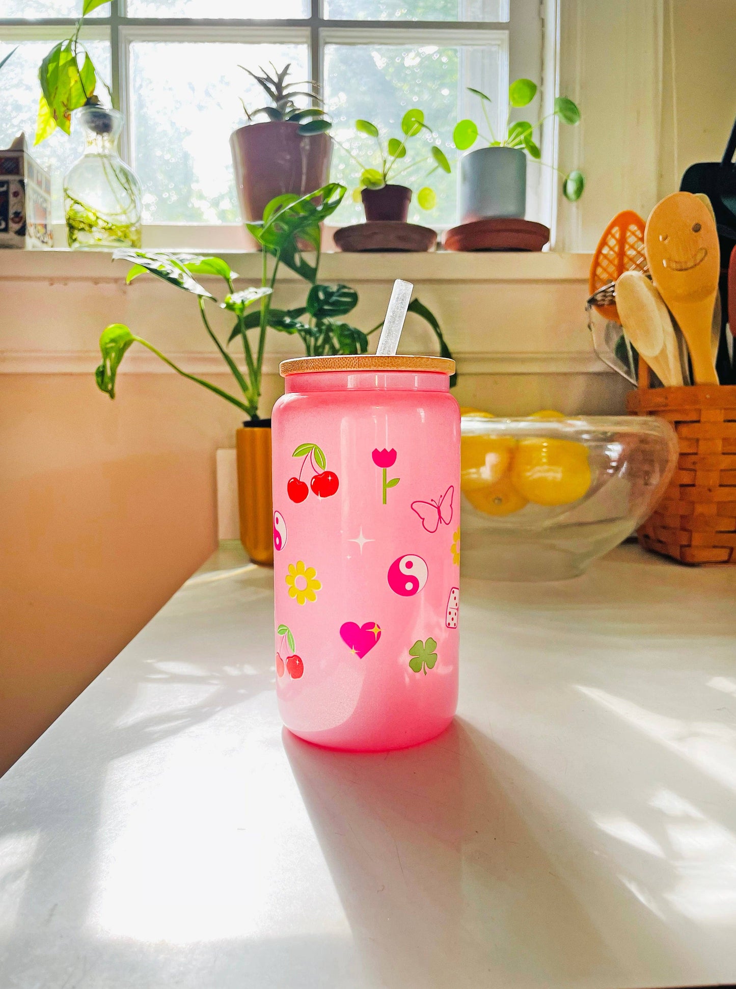 Lucky Charm Pink Glass Tumbler Cup
