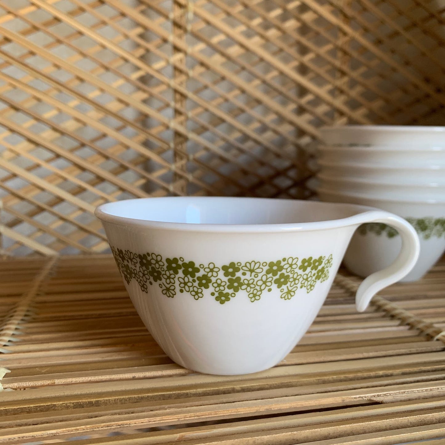 Vintage Green Crazy Daisy Teacups Set of 6