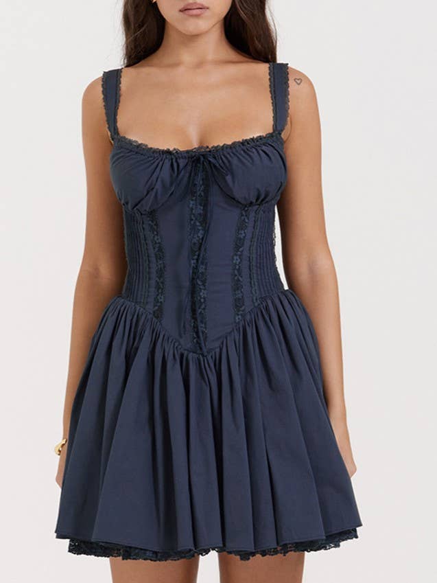 Romantic Cottage Lace Corset Style Mini Dress
