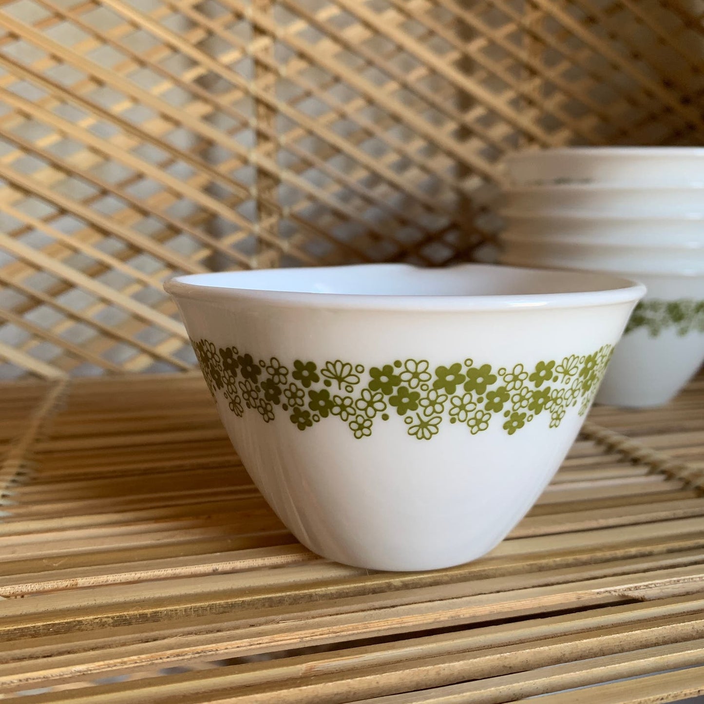 Vintage Green Crazy Daisy Teacups Set of 6
