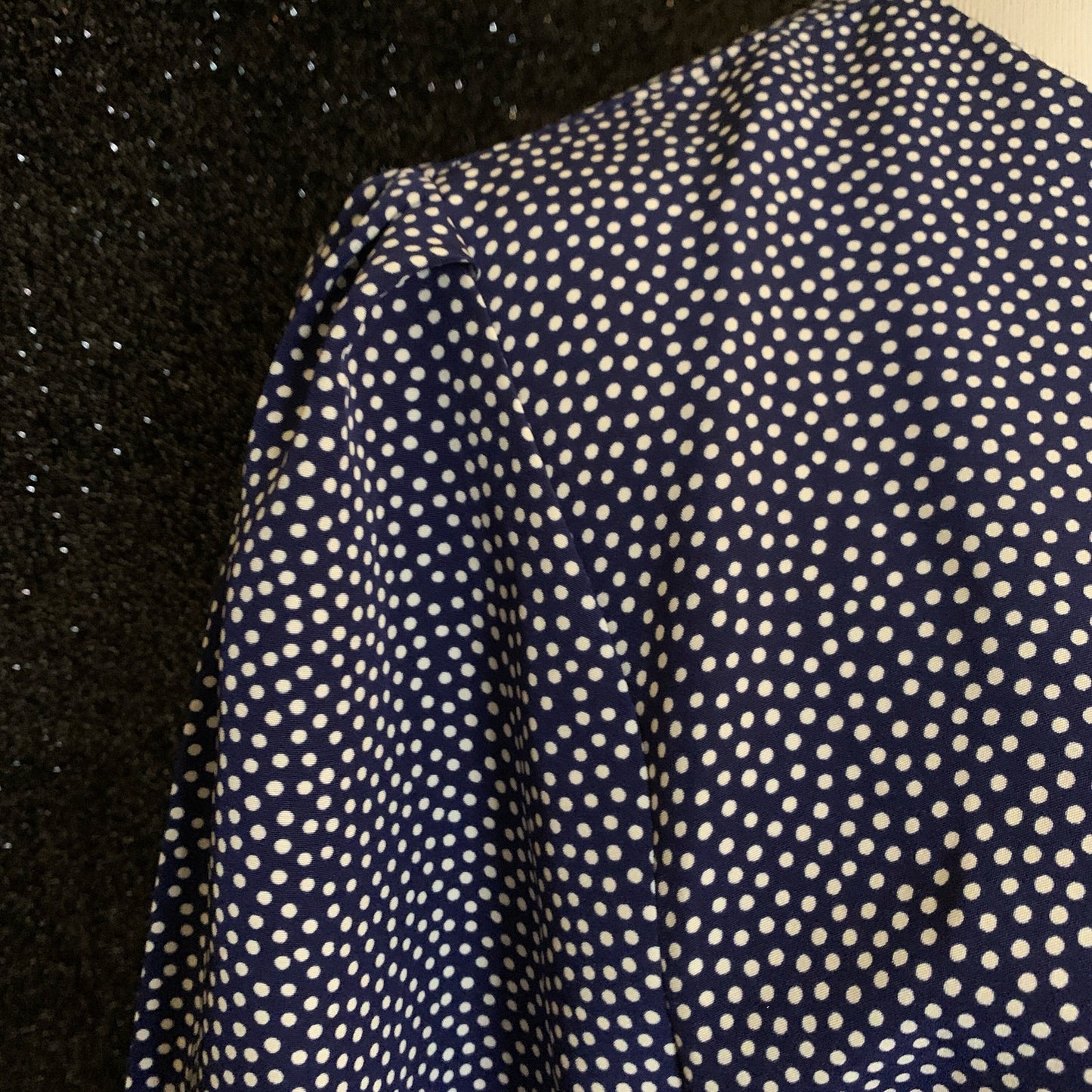 Navy Blue Polka Dot 80s Ruffle Hem Midi Dress