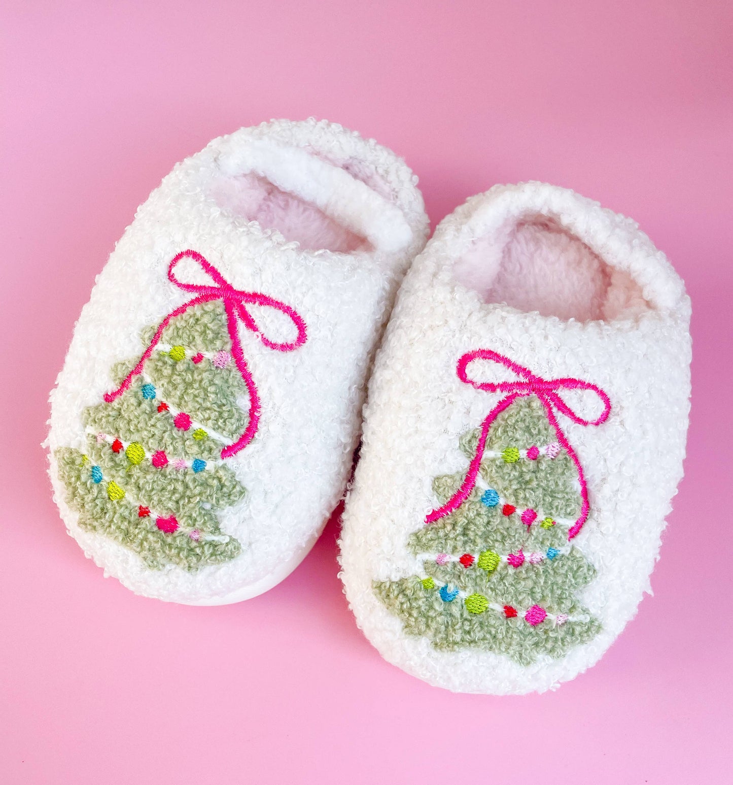 Pink Bow Christmas Tree Slippers Toddler/Kids