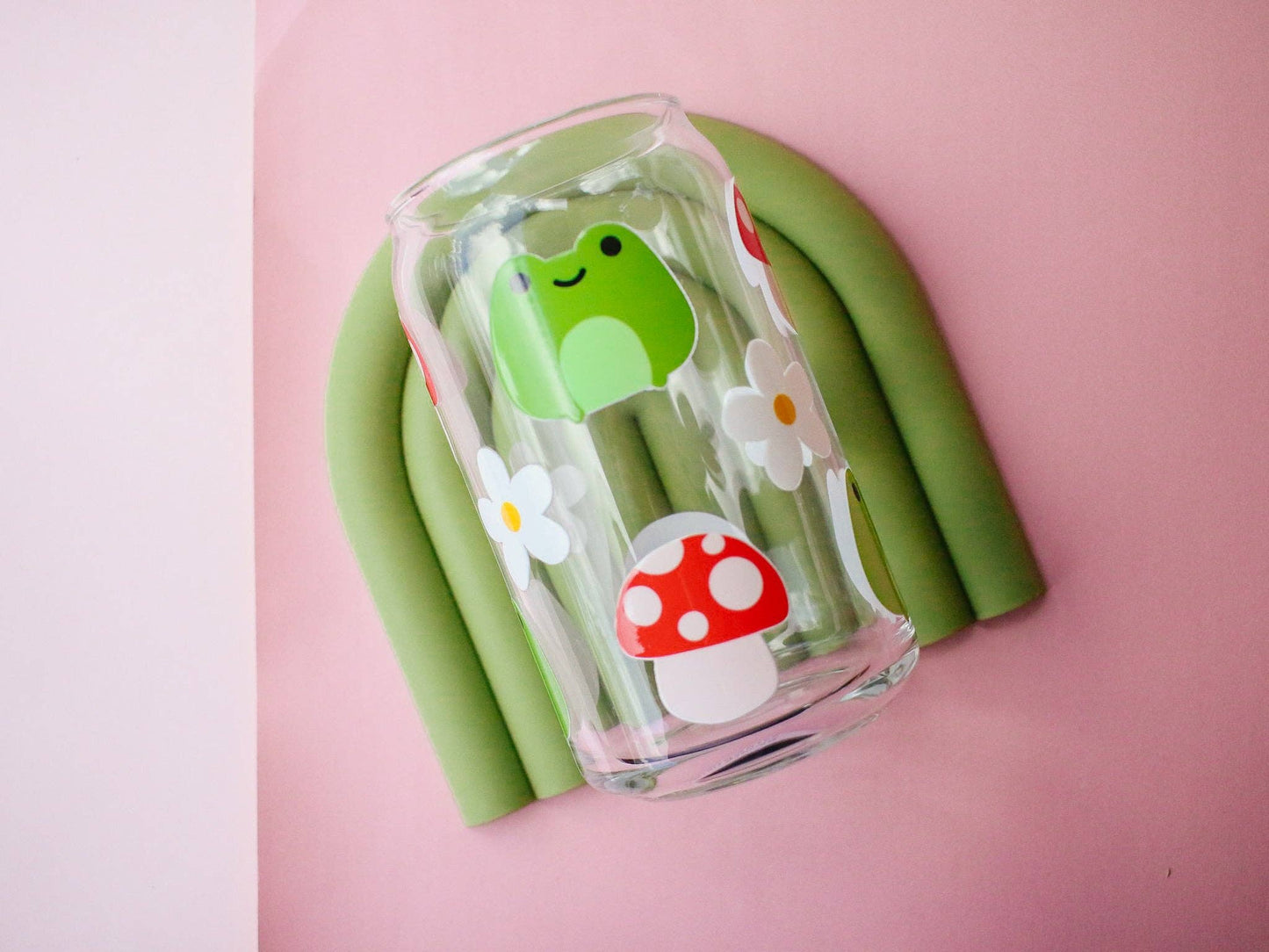 Mushroom Frog Floral Glass Tumbler Cup