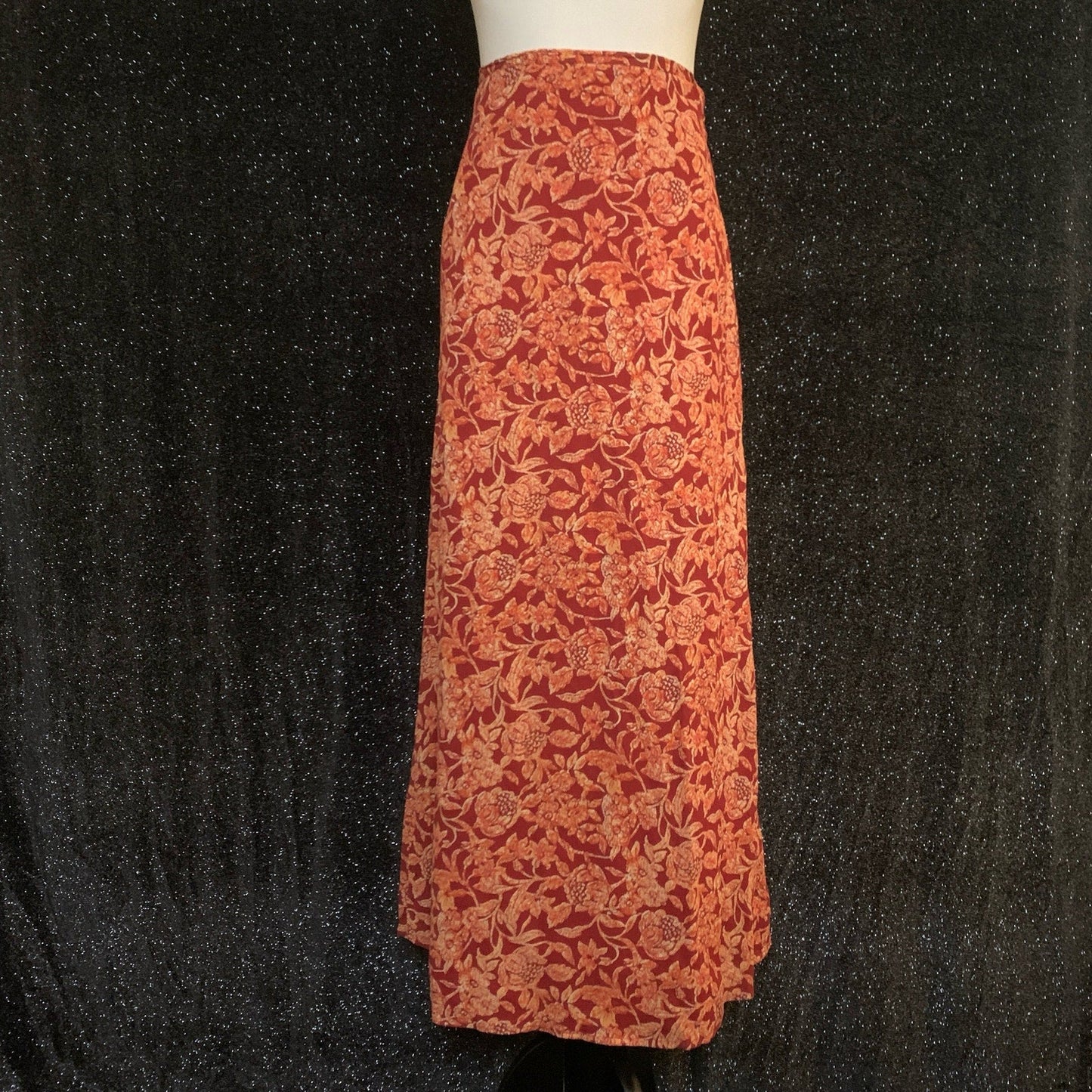 Eddie Bauer 90s Rust Red & Orange Floral Midi Skirt Womens Size 10 - Homeward Bound Goods