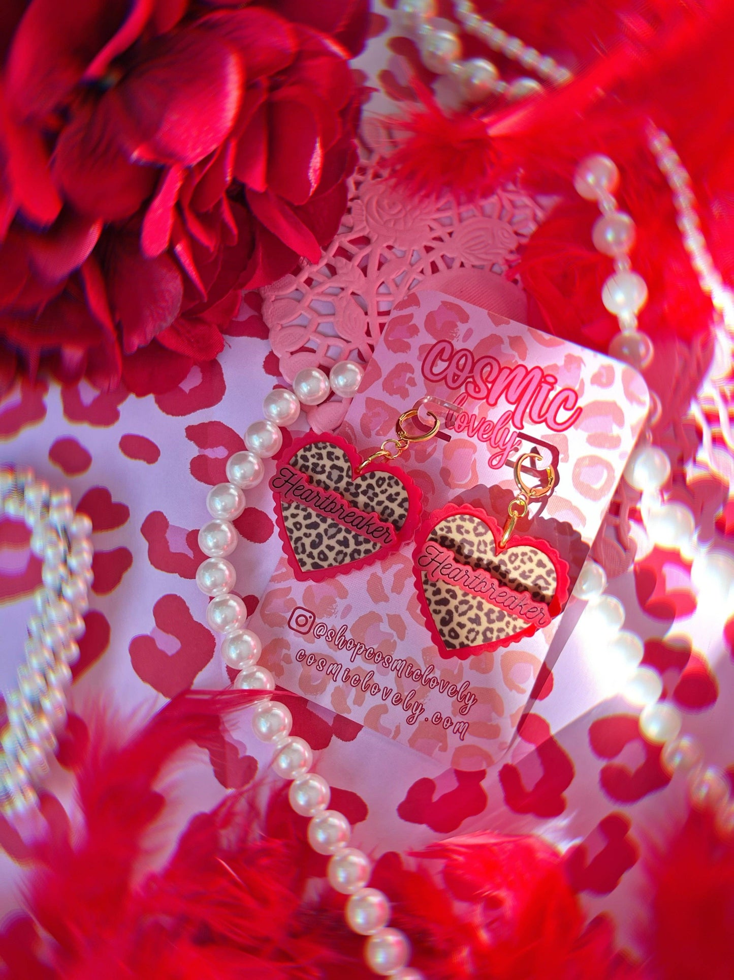 Heartbreaker Leopard Red Heart Earrings