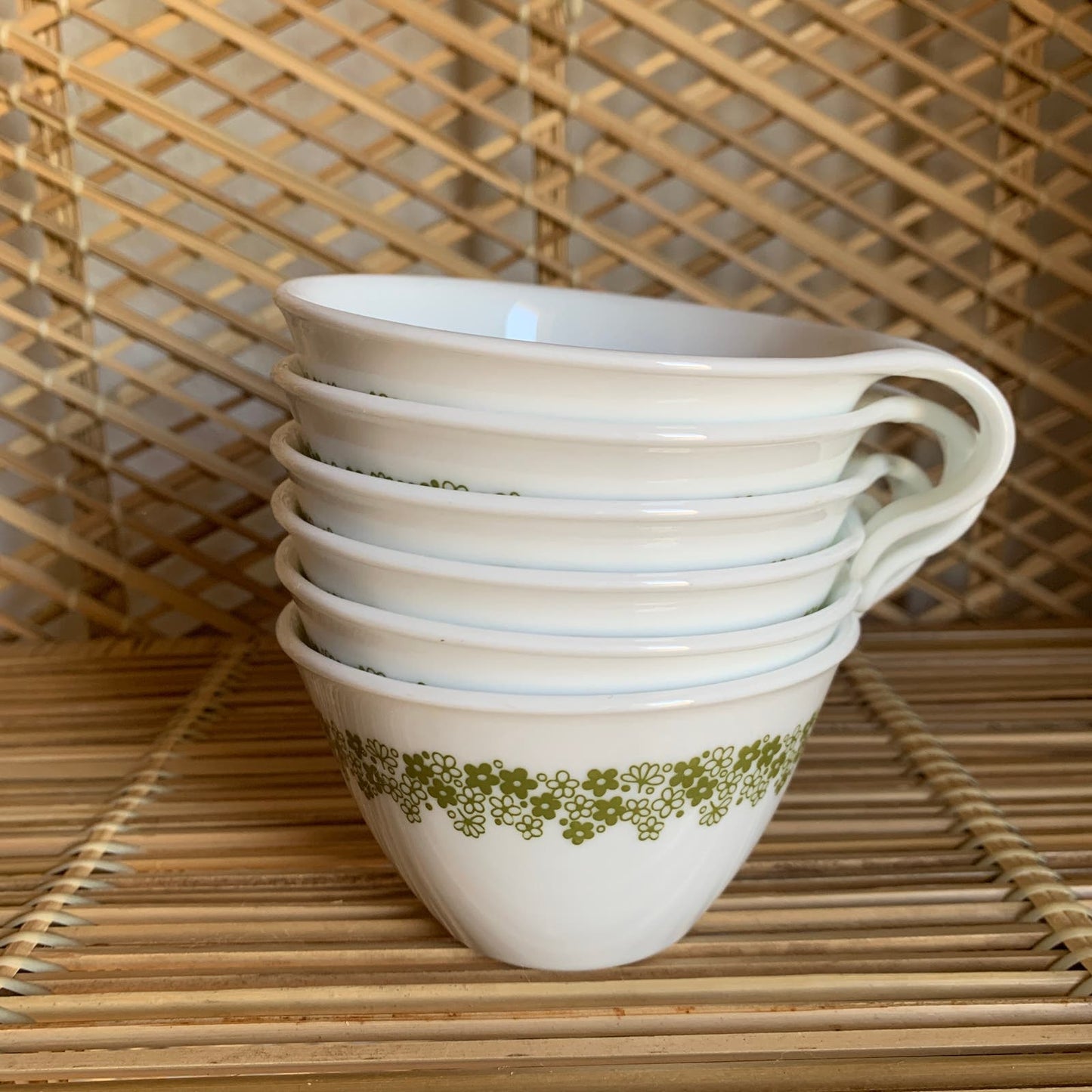 Vintage Green Crazy Daisy Teacups Set of 6