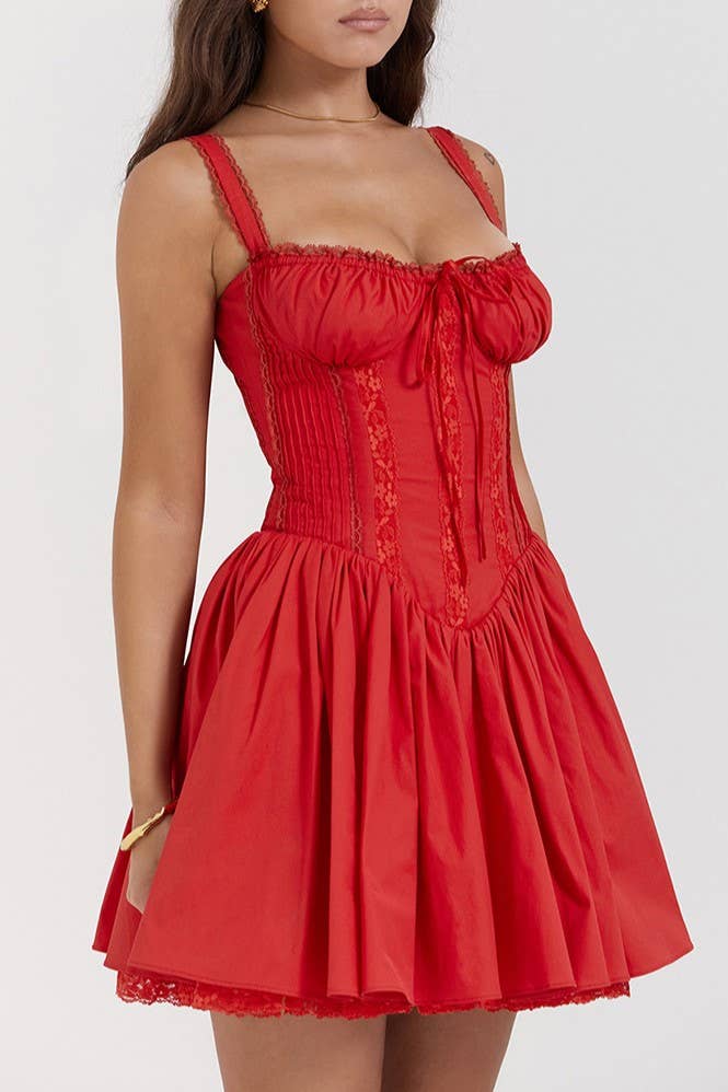 Romantic Cottage Lace Corset Style Mini Dress
