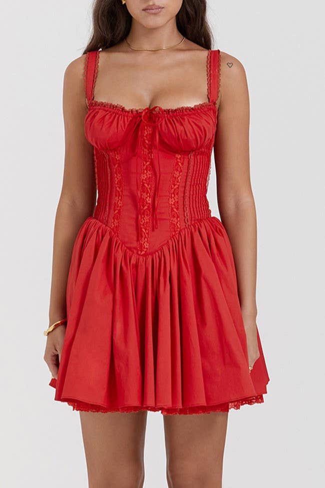 Romantic Cottage Lace Corset Style Mini Dress