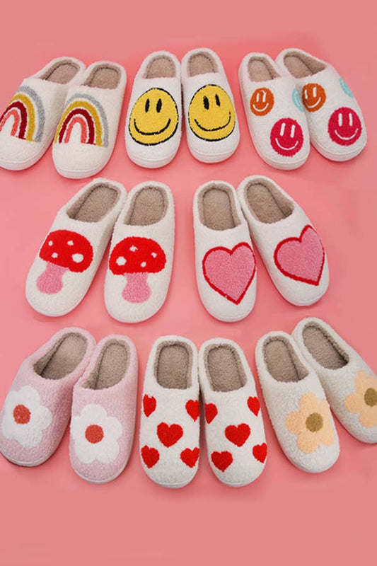 Soft Plush Mushroom Hearts & Rainbow Warm Slippers