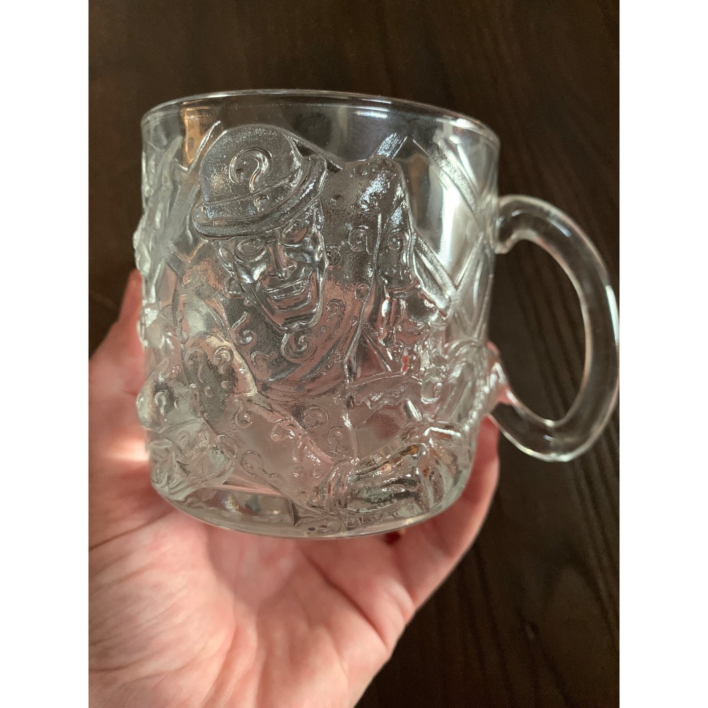 Batman Forever The Riddler Vintage McDonalds Mug Clear Glass Coffee Cup 1995