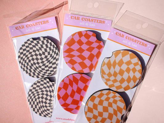 Wavy Checkered Car Coaster Set (3 Colors)