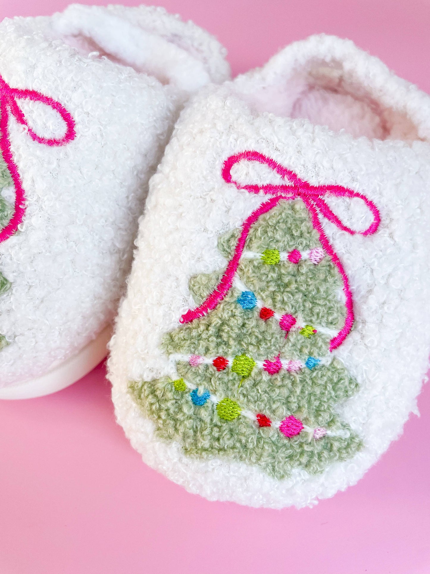 Pink Bow Christmas Tree Slippers Toddler/Kids