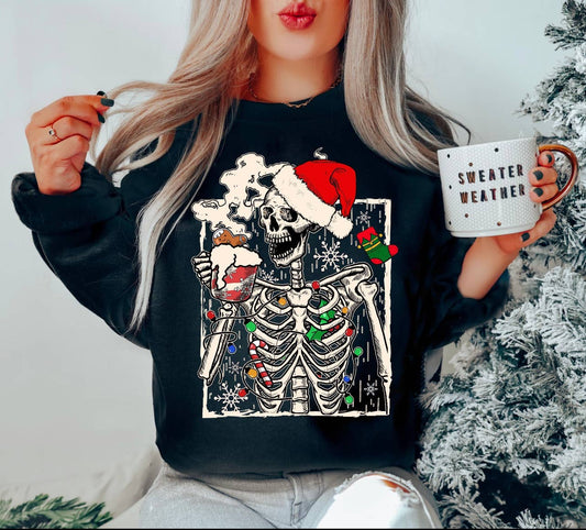 Skeleton Santa Hot Cocoa Creepmas Crewneck Sweatshirt